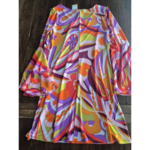 Colorful Retro Swirl Bell Sleeve Dress By Ivy Lane - Size M - Picture 3 of 5